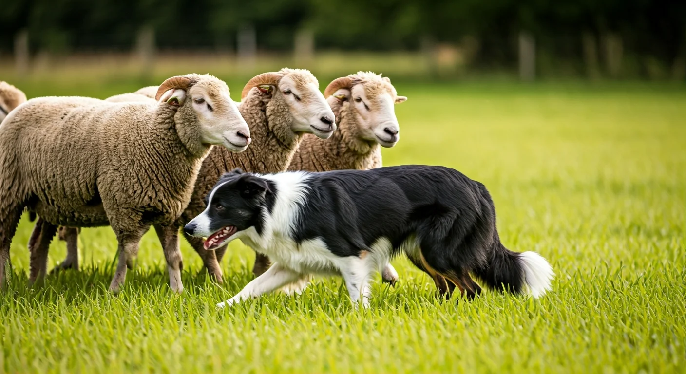 Border Collie applying pressure to move sheep calmly